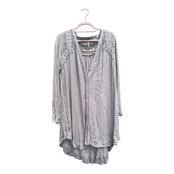 FREE PEOPLE Courtney Victorian Shirt Dress Eyelet Lace High Low Boho, Small - Picture 8 of 11